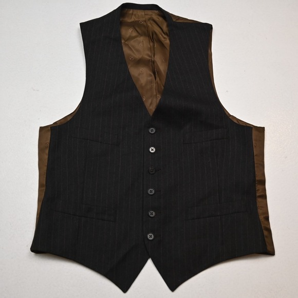 Vtg Christian Dior 38R Medium Brown Flannel Wool Stripe Mens Vest Waistcoat